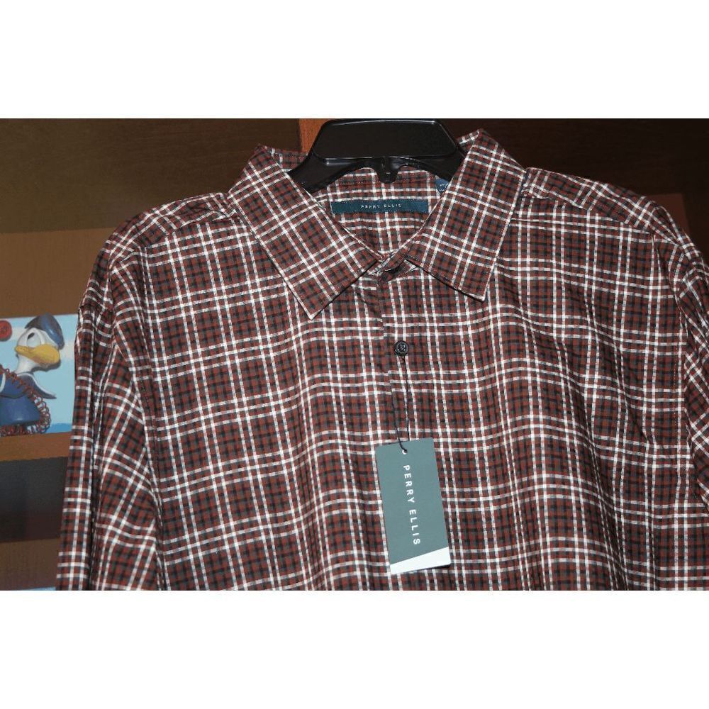 Perry Ellis Rust Print Button Down Shirt - Picture 3 of 9